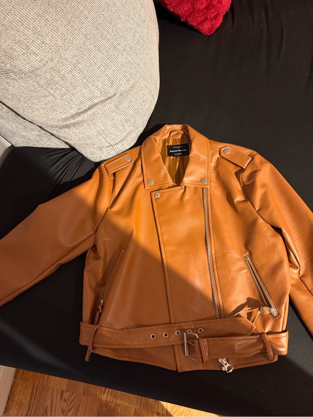 Haute Monde Tan Faux Leather Moto Jacket